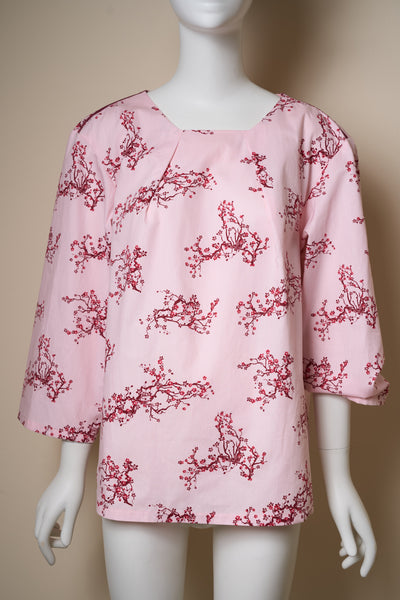 Rosafarbene Bluse mit japanischem Blütenprint