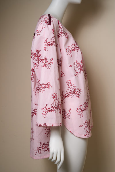 Rosafarbene Bluse mit japanischem Blütenprint