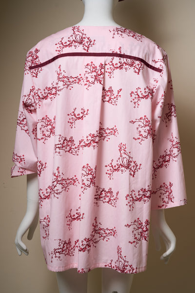Rosafarbene Bluse mit japanischem Blütenprint