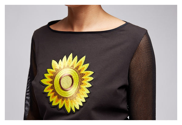 Shirt KARLA Sonnenblume rabenschwarz