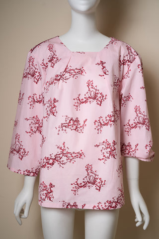 Rosafarbene Bluse mit japanischem Blütenprint